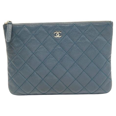 Chanel Blue Quilted Shimmer Caviar Leather Classic Zipped 